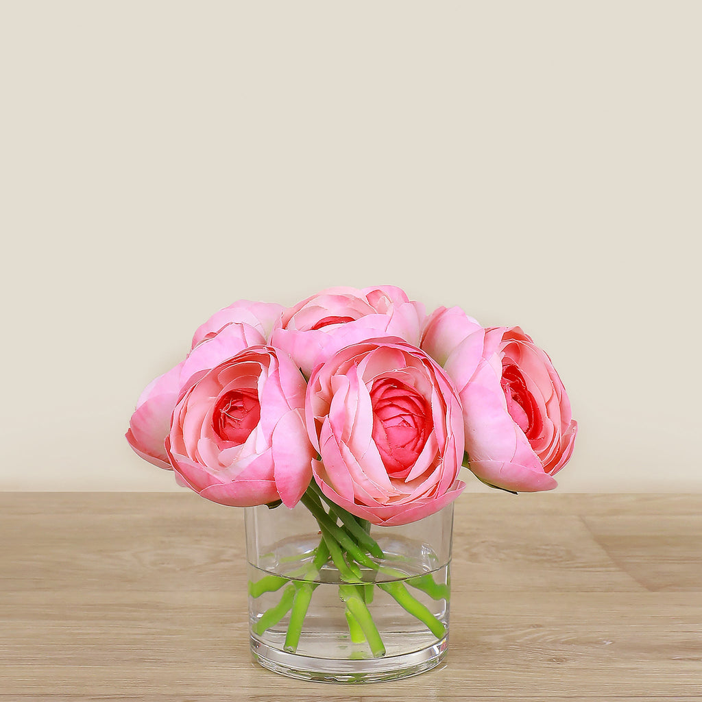 Artificial Ranunculus Arrangement in Glass Vase