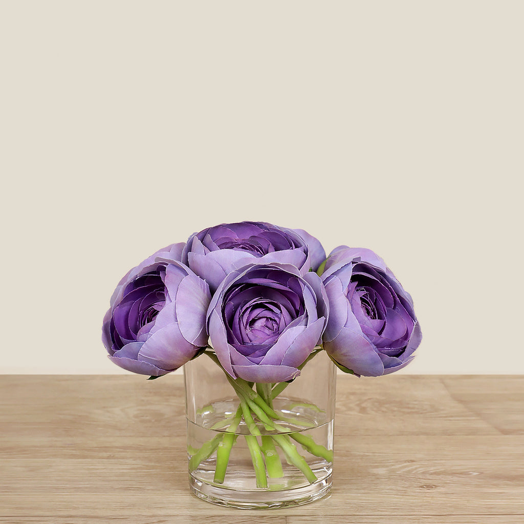 Artificial Ranunculus Arrangement in Glass Vase