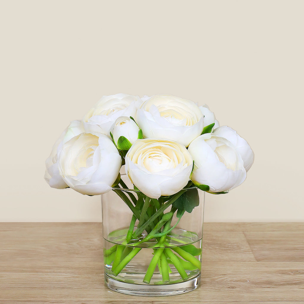 Artificial Ranunculus Arrangement in Glass Vase