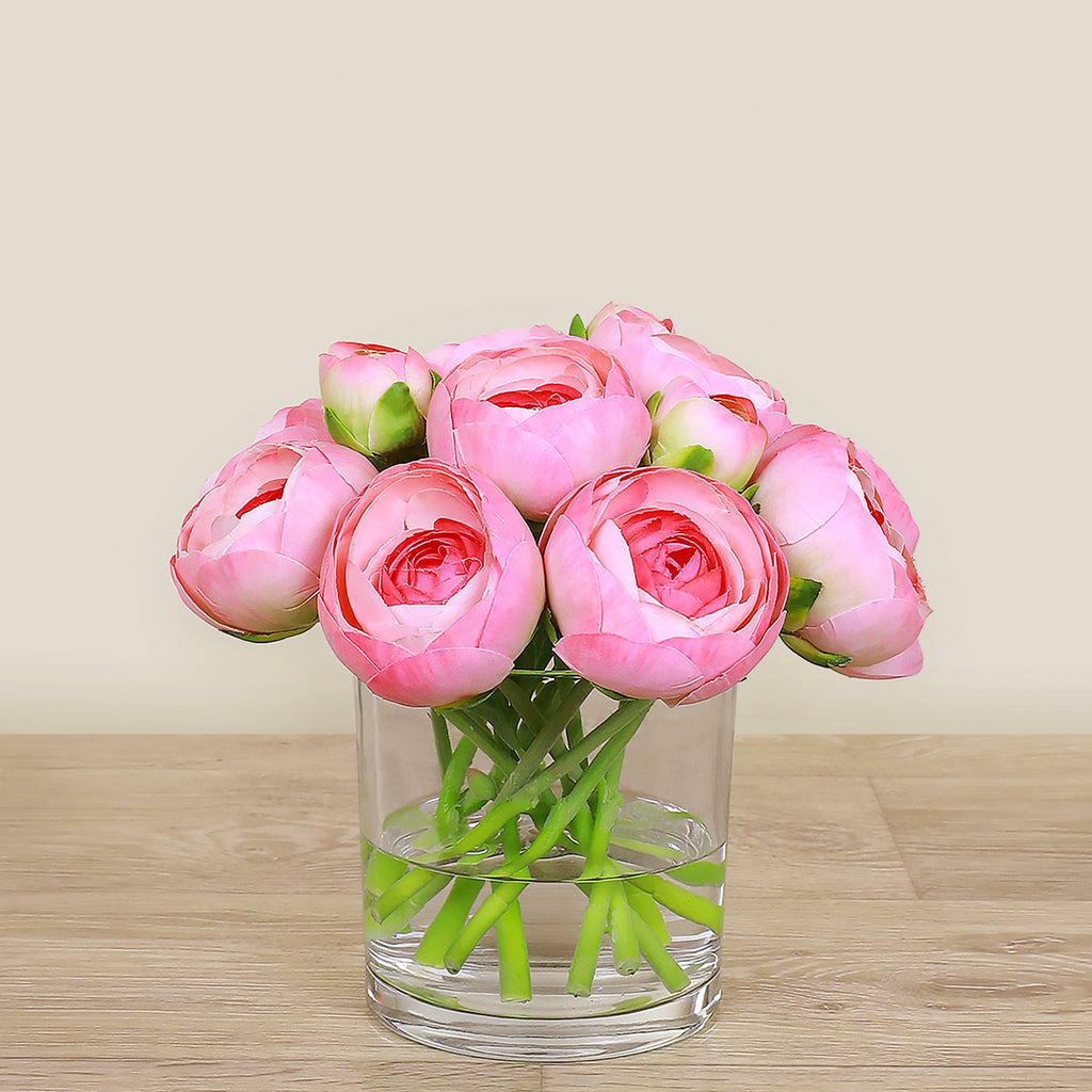 Artificial Ranunculus Arrangement in Glass Vase