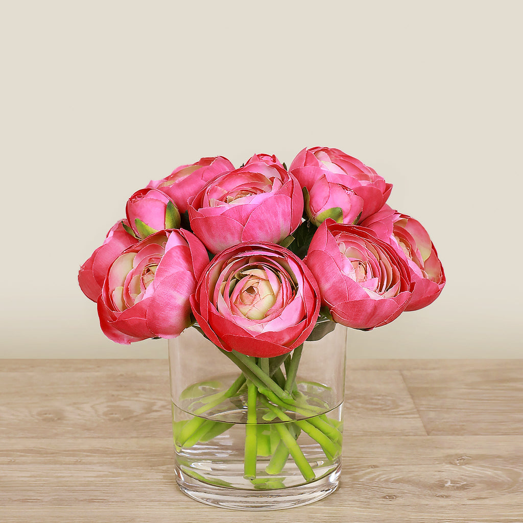 Artificial Ranunculus Arrangement in Glass Vase