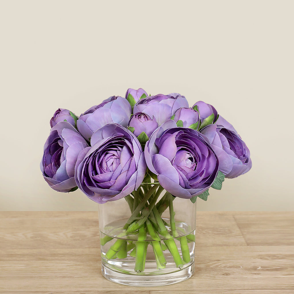 Artificial Ranunculus Arrangement in Glass Vase