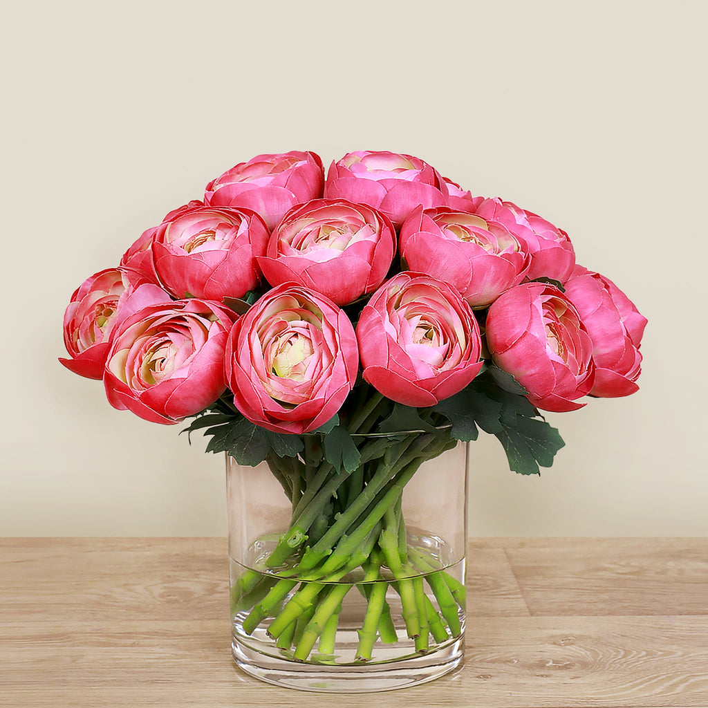 Artificial Ranunculus Arrangement in Glass Vase