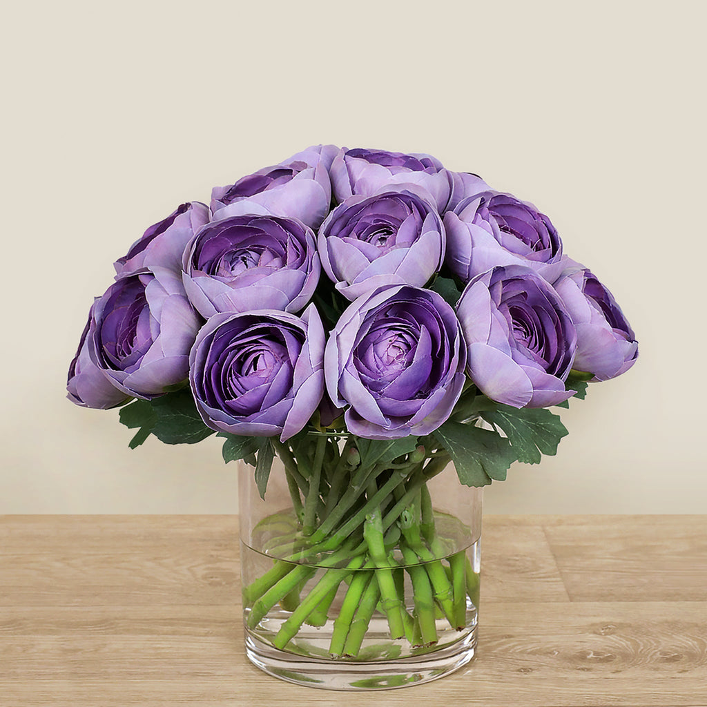 Artificial Ranunculus Arrangement in Glass Vase