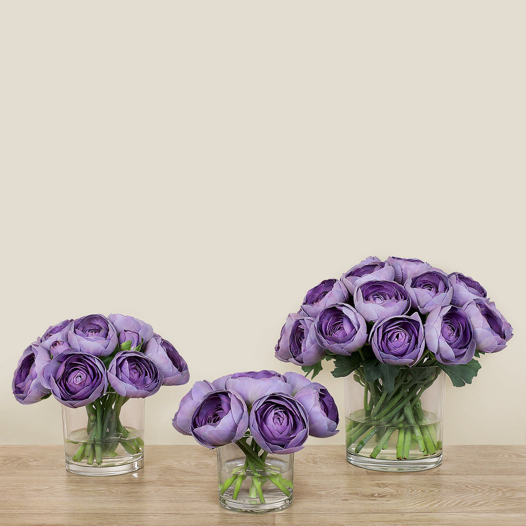 Artificial Ranunculus Arrangement in Glass Vase