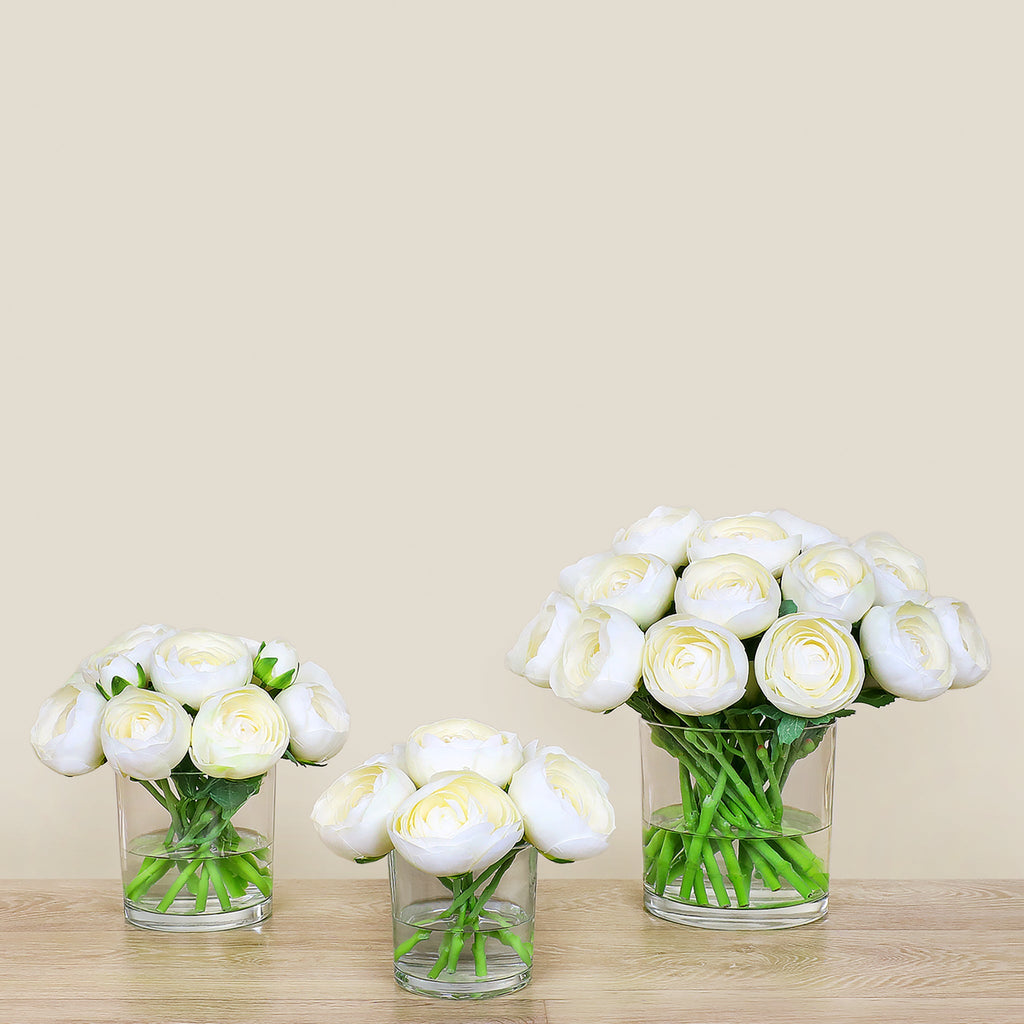 Artificial Ranunculus Arrangement in Glass Vase