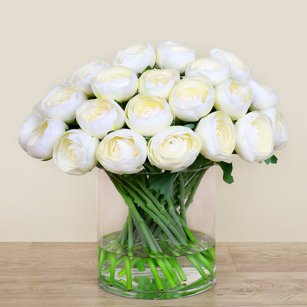 Artificial Ranunculus Arrangement in Glass Vase