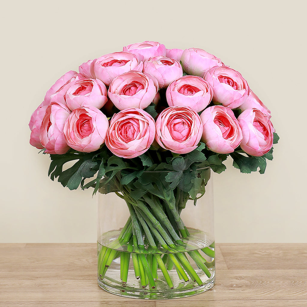 Artificial Ranunculus Arrangement in Glass Vase