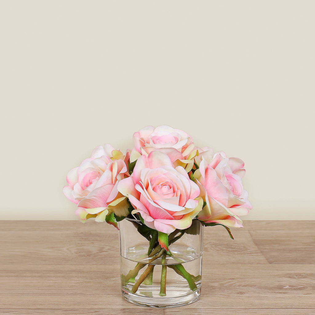 Artificial Rose Arrangement in Glass Vase