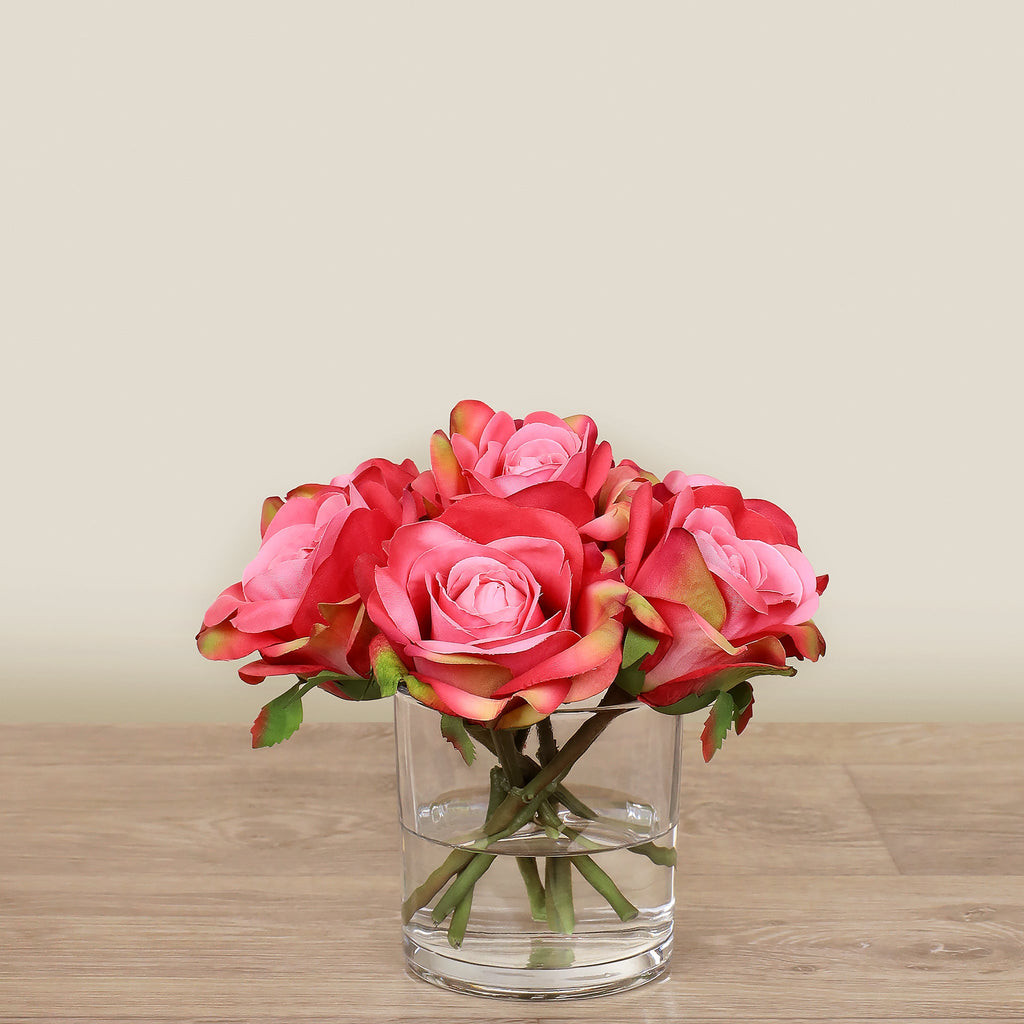 Artificial Rose Arrangement in Glass Vase