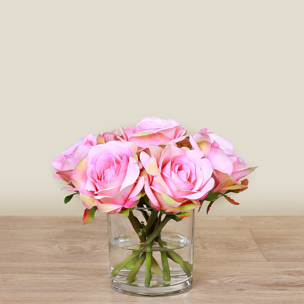 Artificial Rose Arrangement in Glass Vase