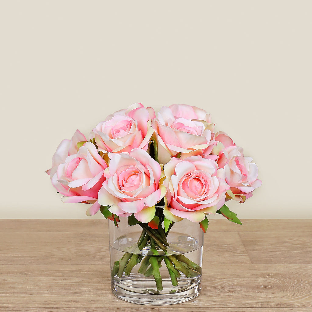 Artificial Rose Arrangement in Glass Vase