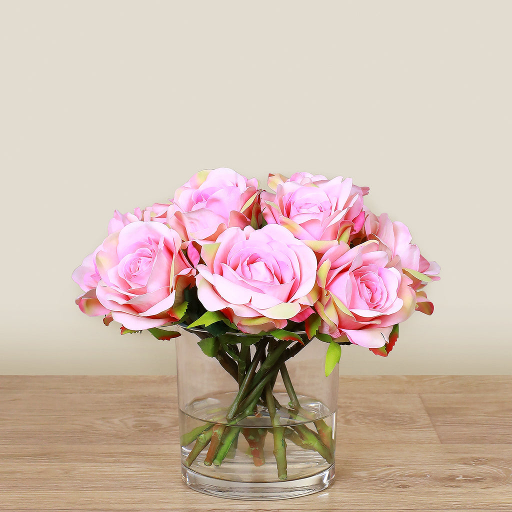 Artificial Rose Arrangement in Glass Vase