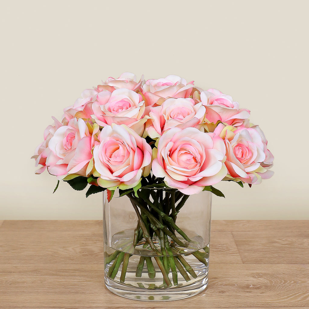 Artificial Rose Arrangement in Glass Vase