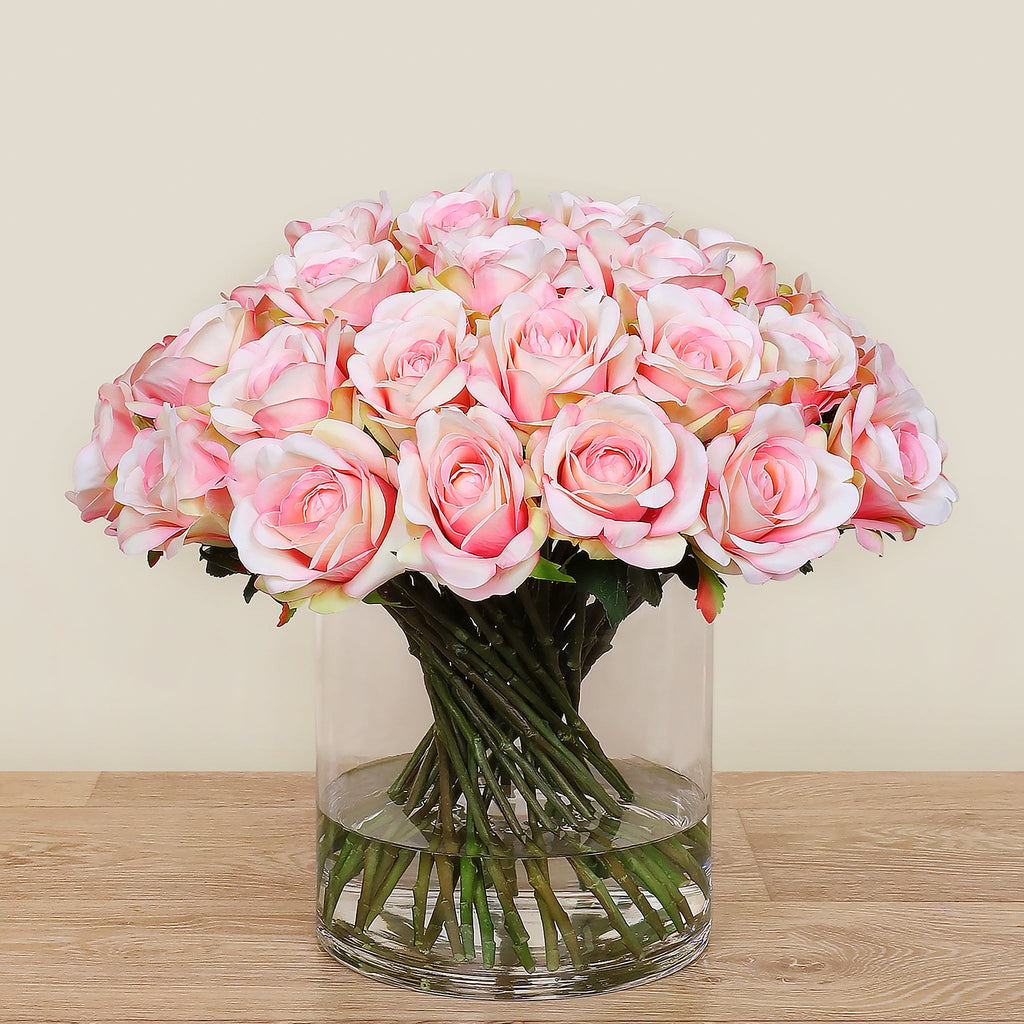 Artificial Rose Arrangement in Glass Vase