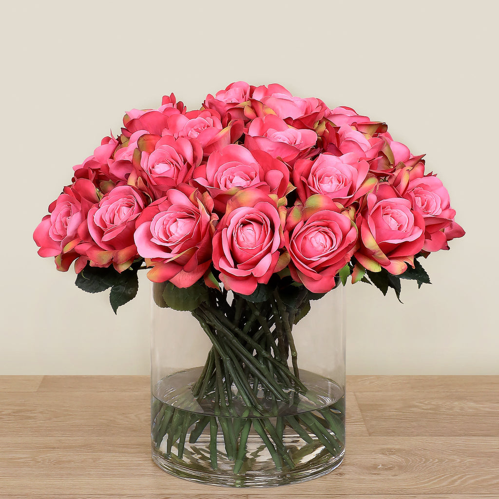 Artificial Rose Arrangement in Glass Vase