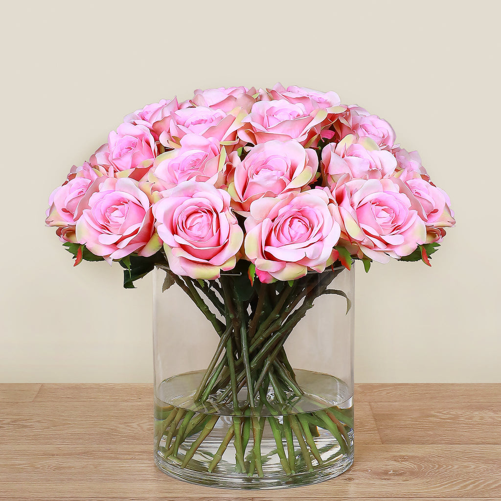 Artificial Rose Arrangement in Glass Vase