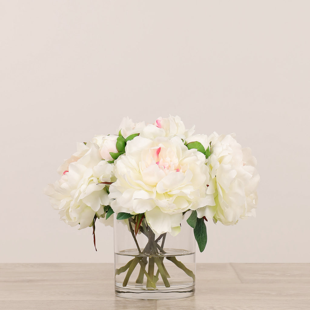 Artificial Peony Arrangement in Glass Vase