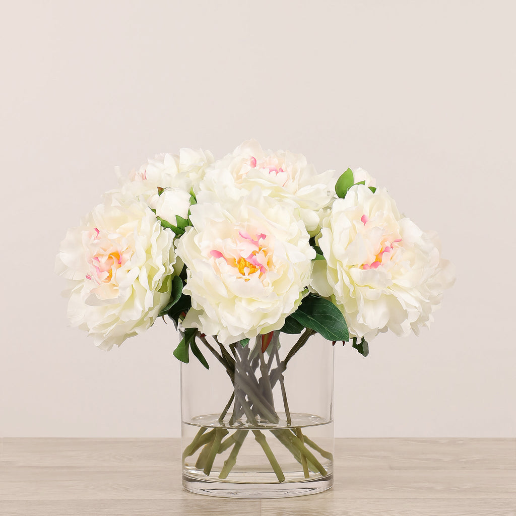 Artificial Peony Arrangement in Glass Vase