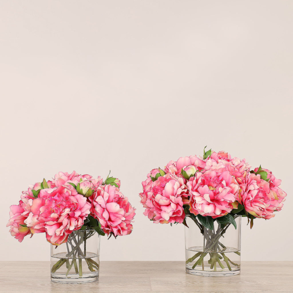 Artificial Peony Arrangement in Glass Vase