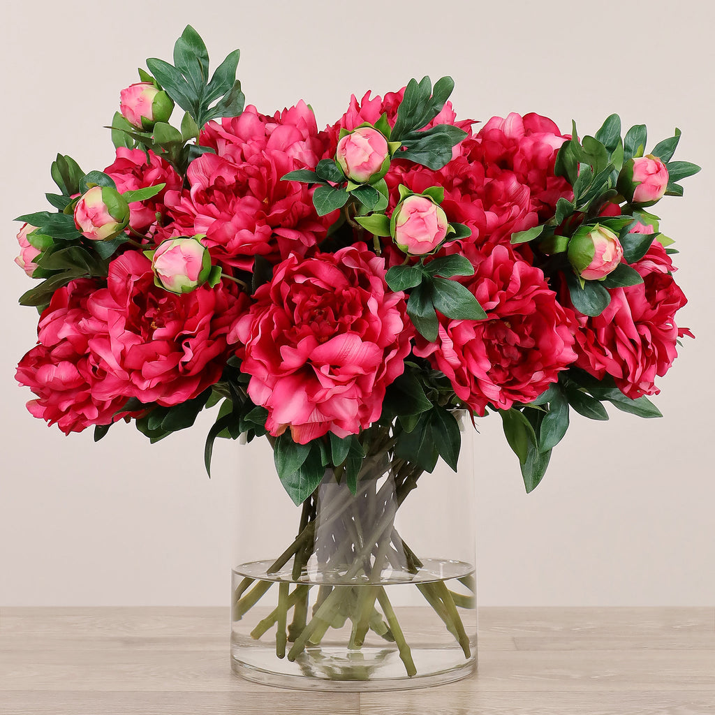 Artificial Peony Arrangement in Glass Vase