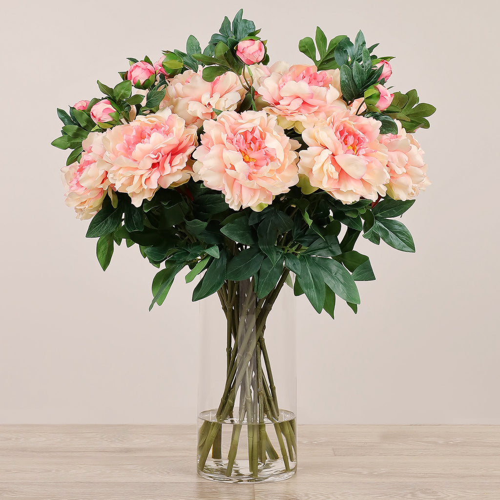 Artificial Peony Arrangement in Glass Vase