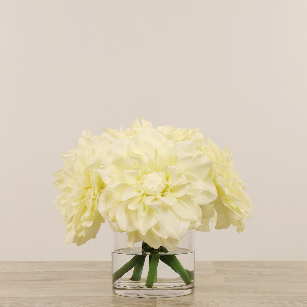 Artificial Dahlia Arrangement in Glass Vase