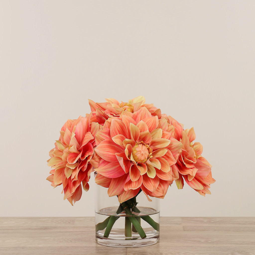 Artificial Dahlia Arrangement in Glass Vase