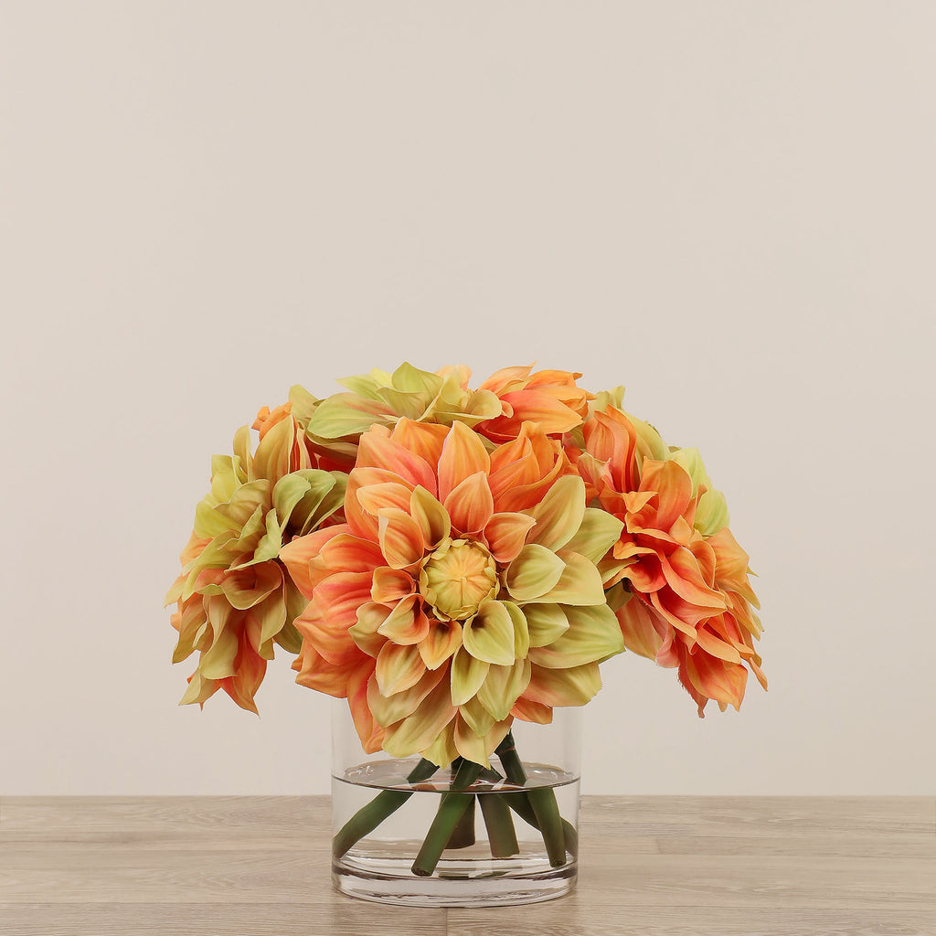 Artificial Dahlia Arrangement in Glass Vase