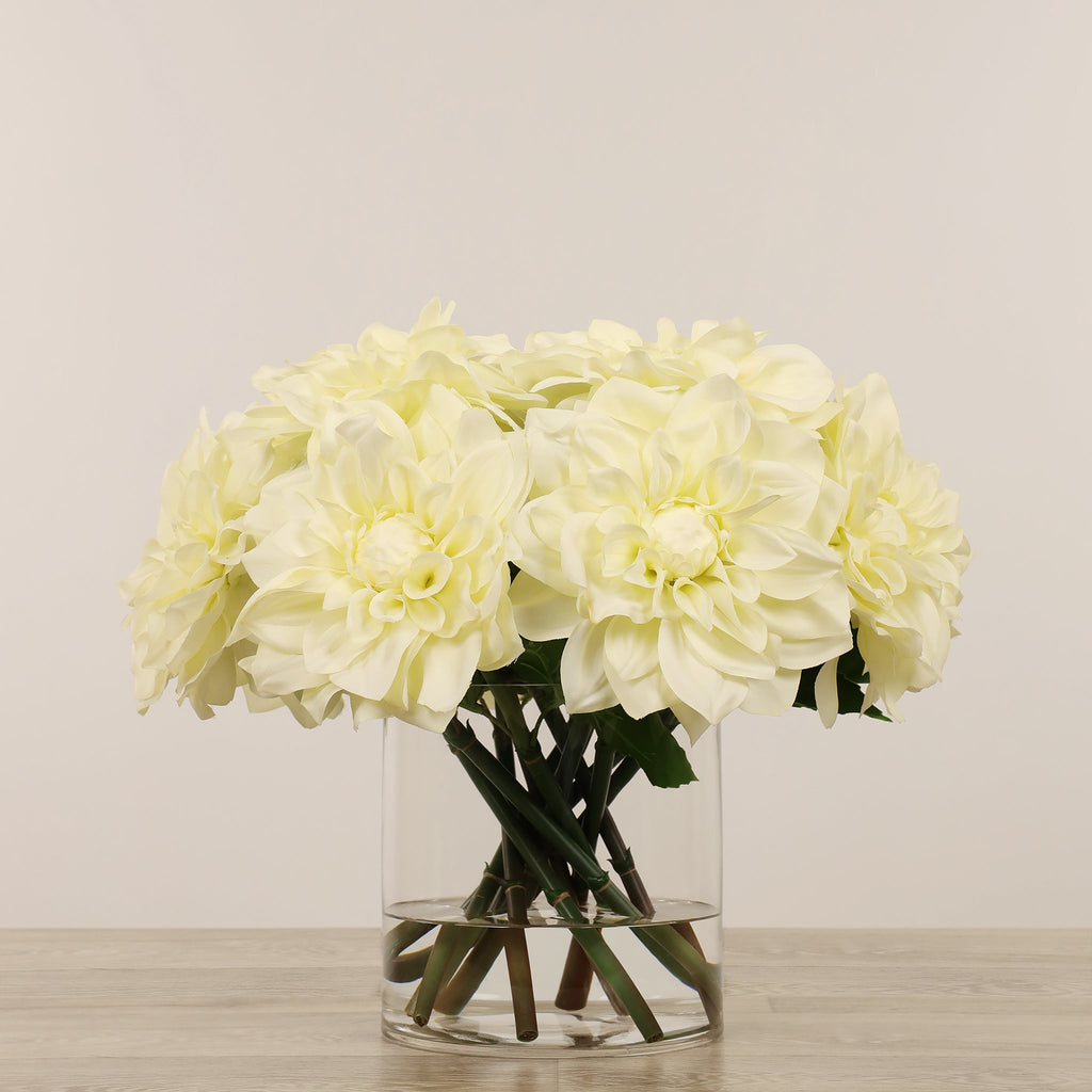 Artificial Dahlia Arrangement in Glass Vase