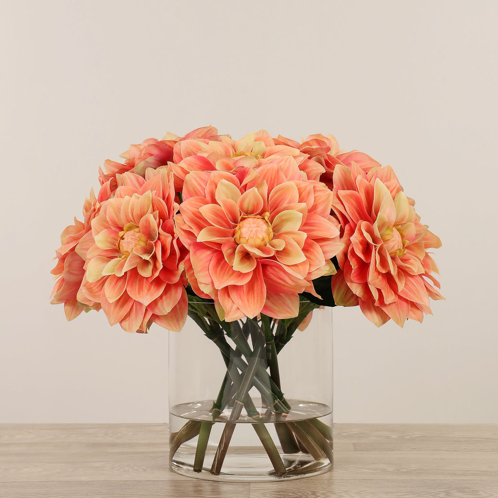 Artificial Dahlia Arrangement in Glass Vase