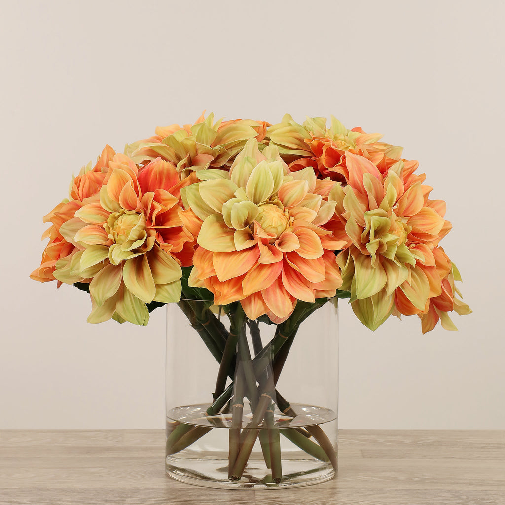 Artificial Dahlia Arrangement in Glass Vase