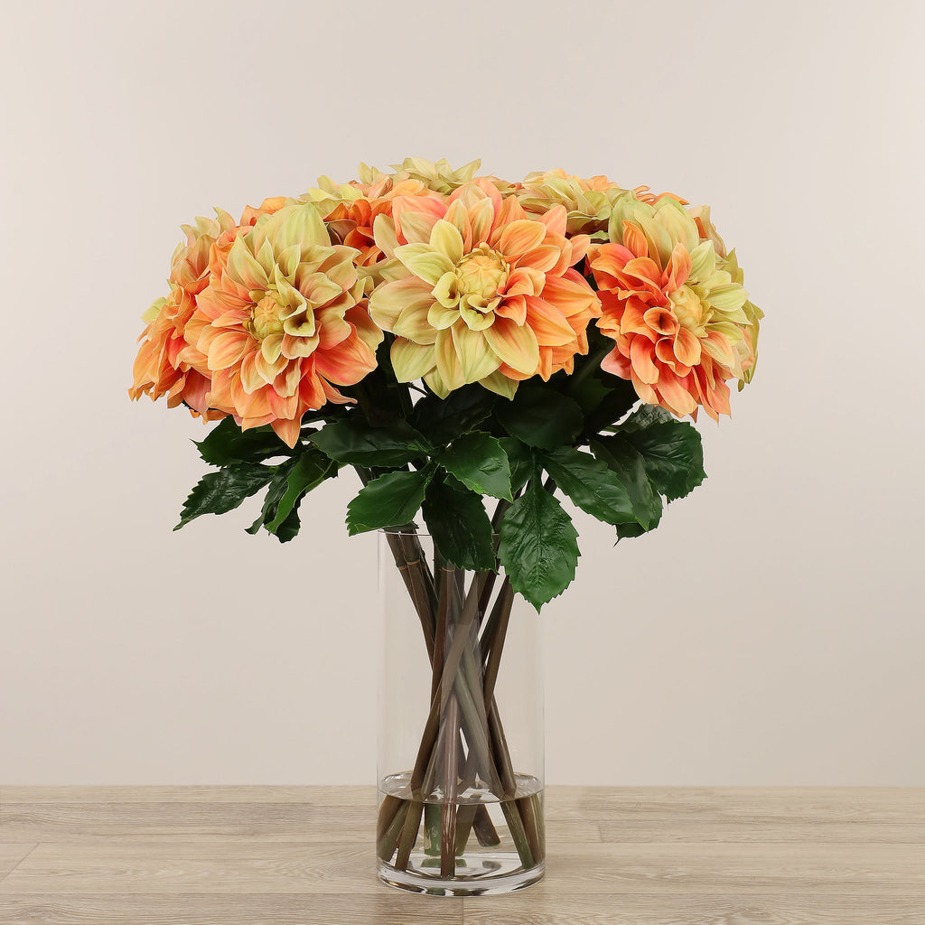 Artificial Dahlia Arrangement in Glass Vase