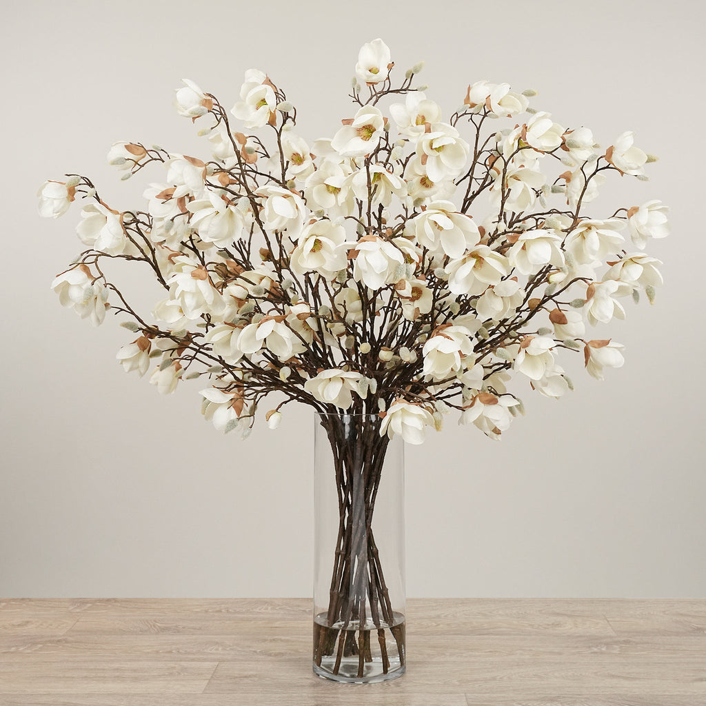 -Artificial Magnolia Arrangement in glass vase-Bloomr