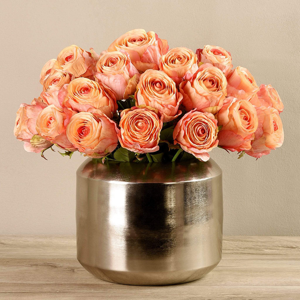 Artificial Rose Arrangement in Silver Vase - Bloomr