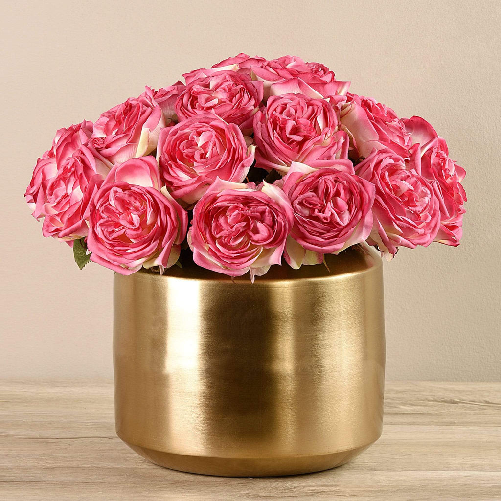 Artificial Rose Arrangement in Gold Vase - Bloomr