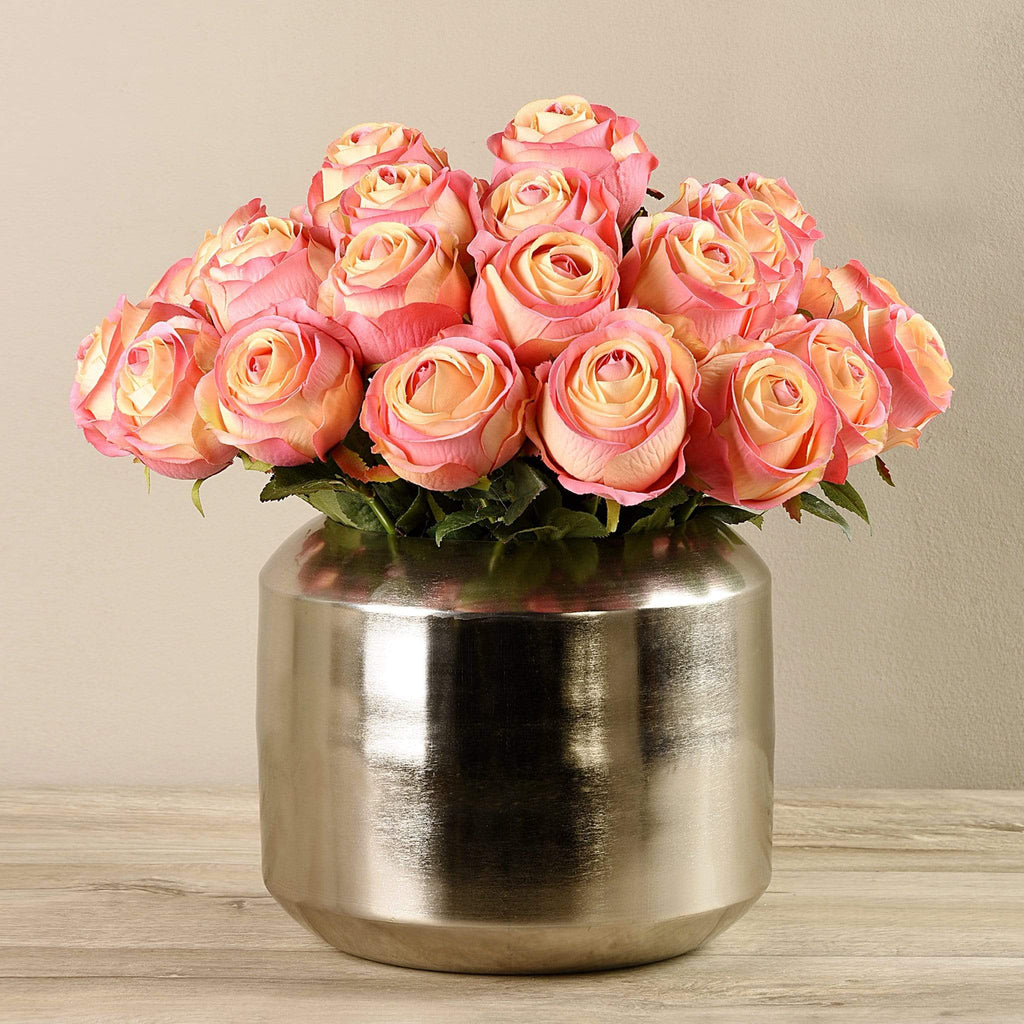 Artificial Rose Arrangement in Silver Vase - Bloomr