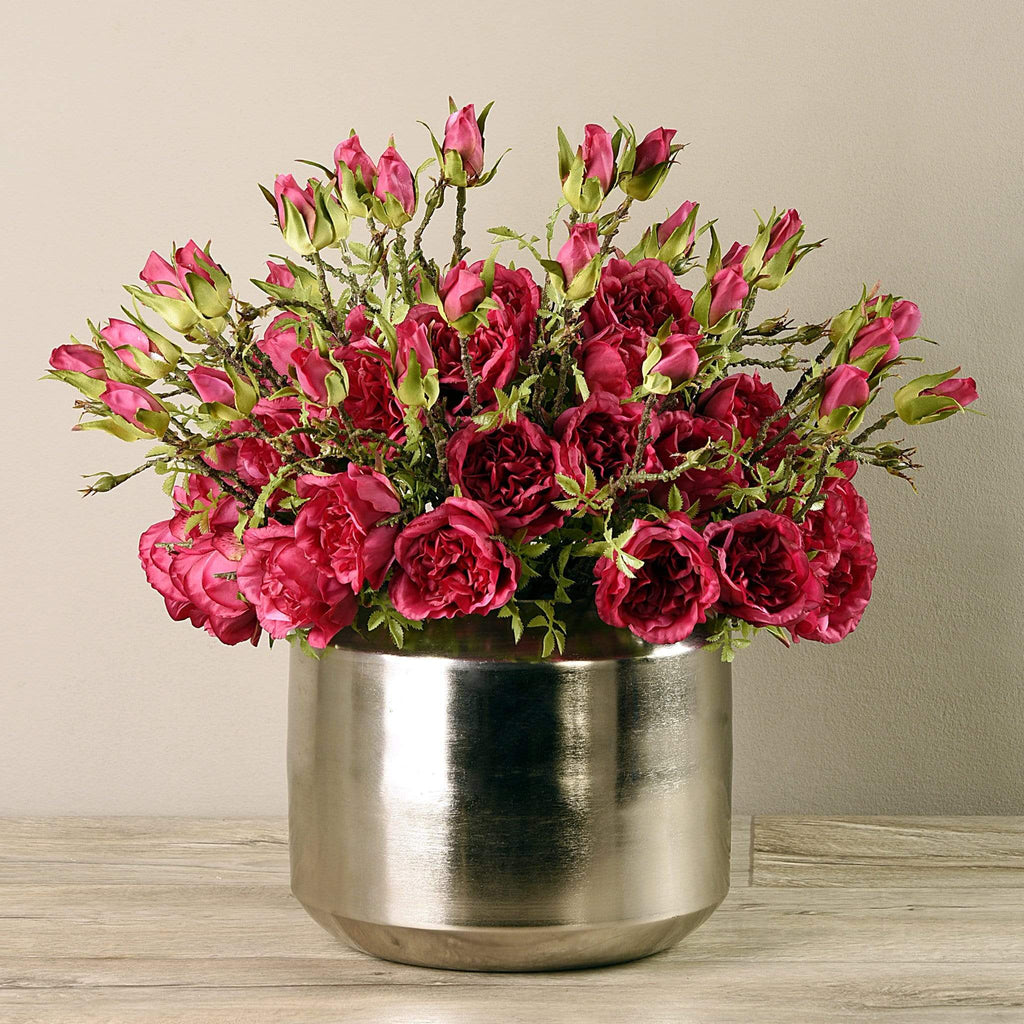 Artificial Rose Arrangement in Silver Vase - Bloomr