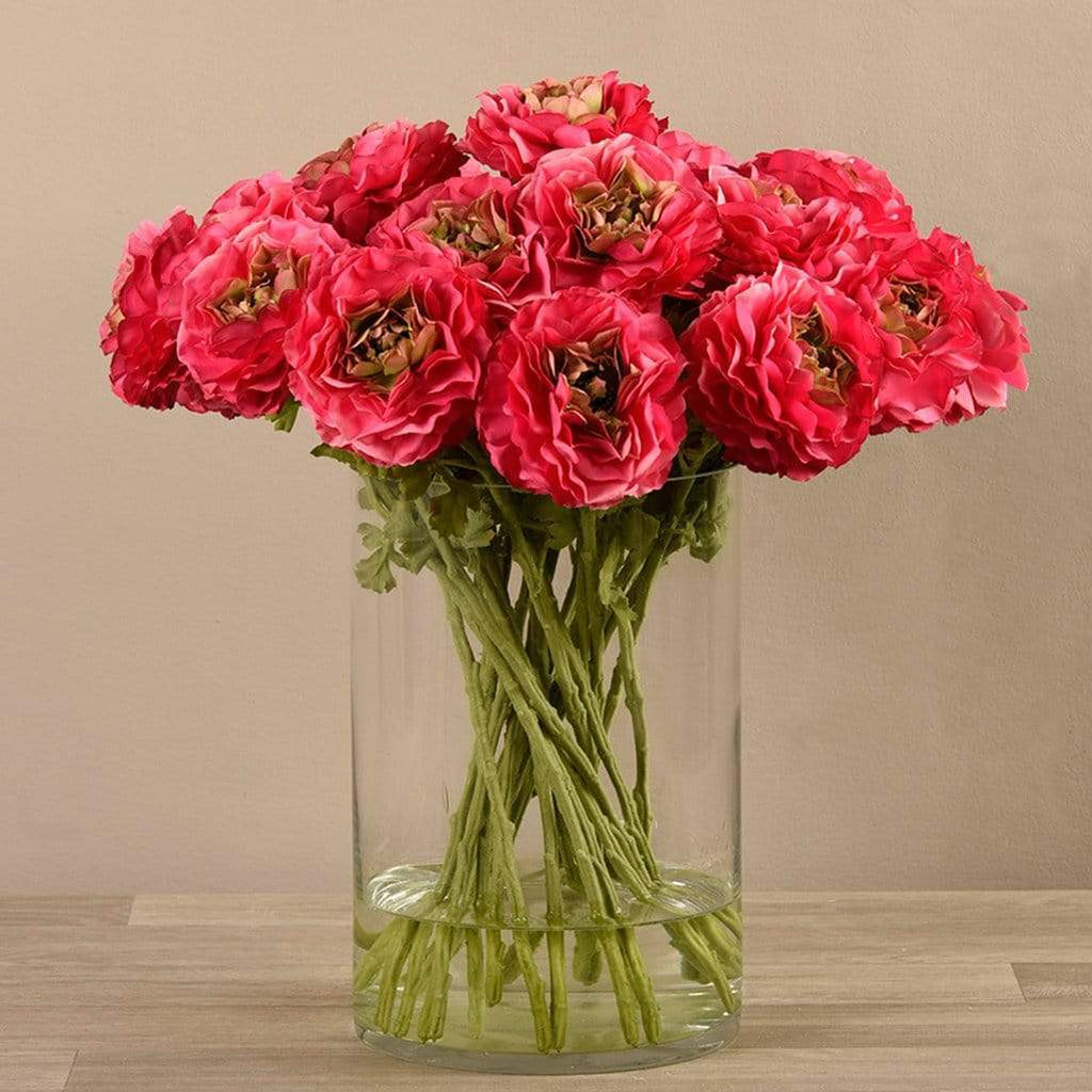 Artificial Ranunculus in Glass Vase - Bloomr