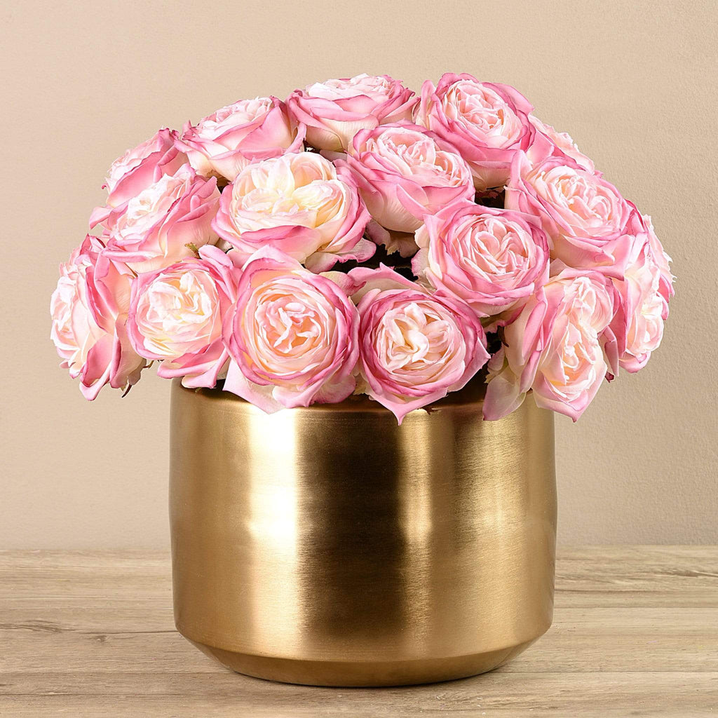 Artificial Rose Arrangement in Gold Vase - Bloomr