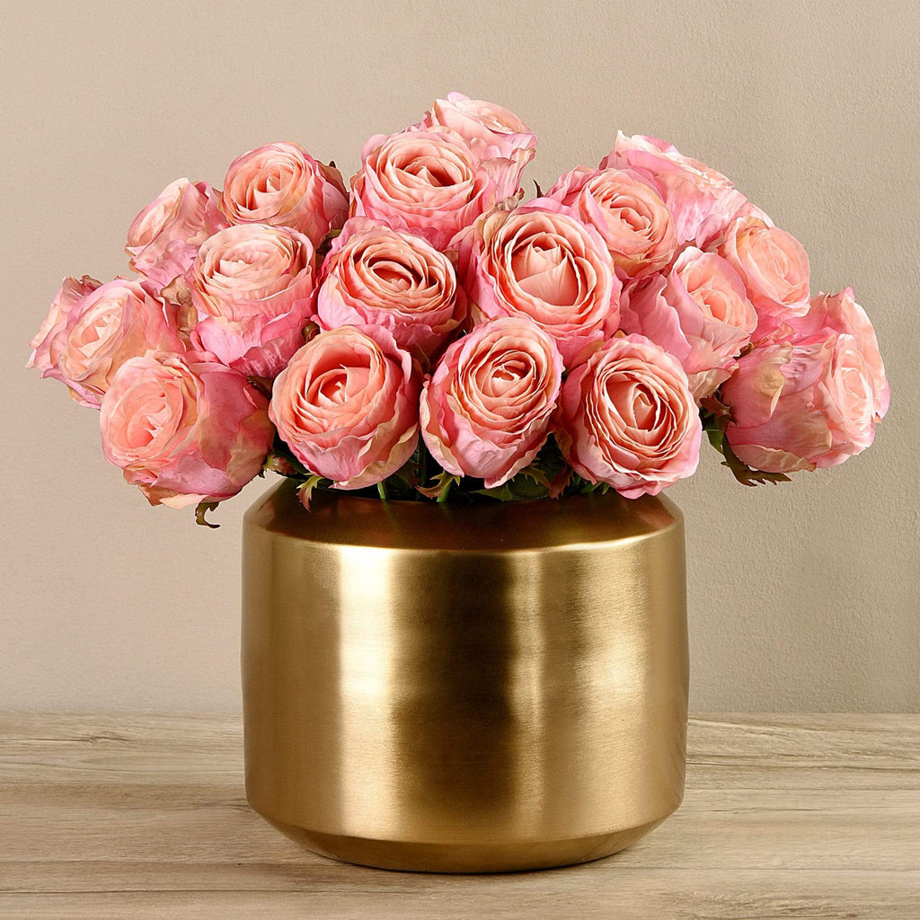 Artificial Rose Arrangement in Gold Vase - Bloomr