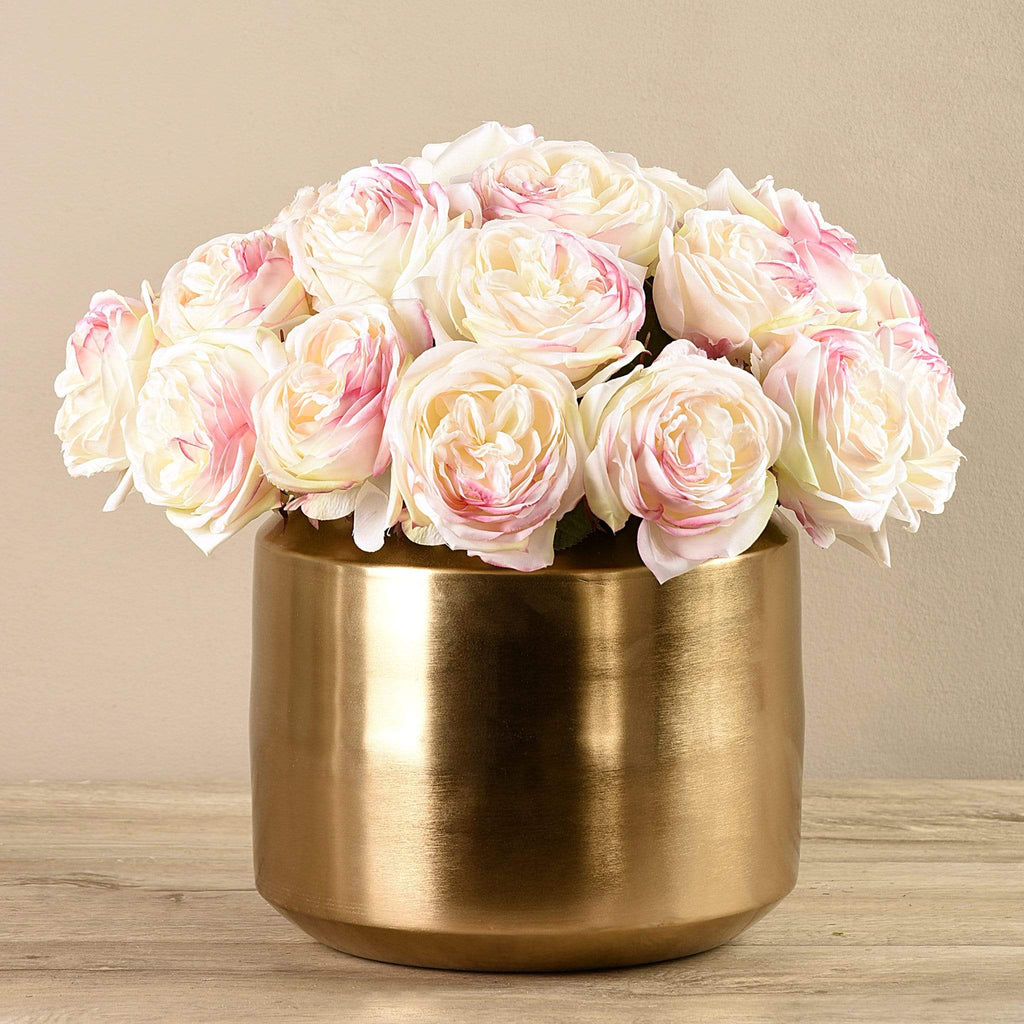 Artificial Rose Arrangement in Gold Vase - Bloomr