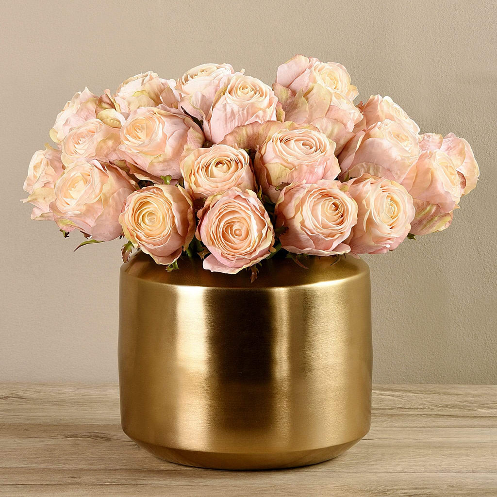 Artificial Rose Arrangement in Gold Vase - Bloomr