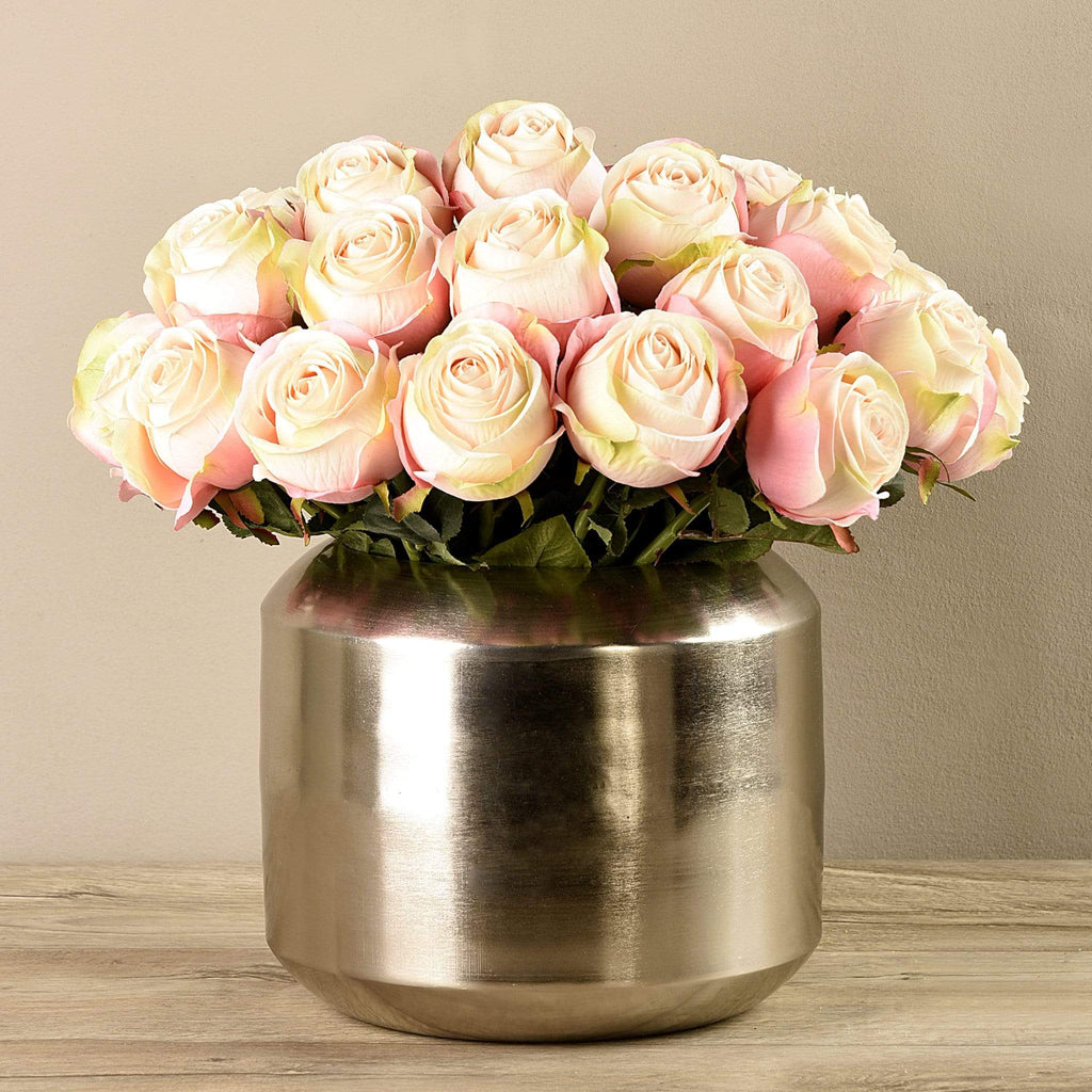 Artificial Rose Arrangement in Silver Vase - Bloomr