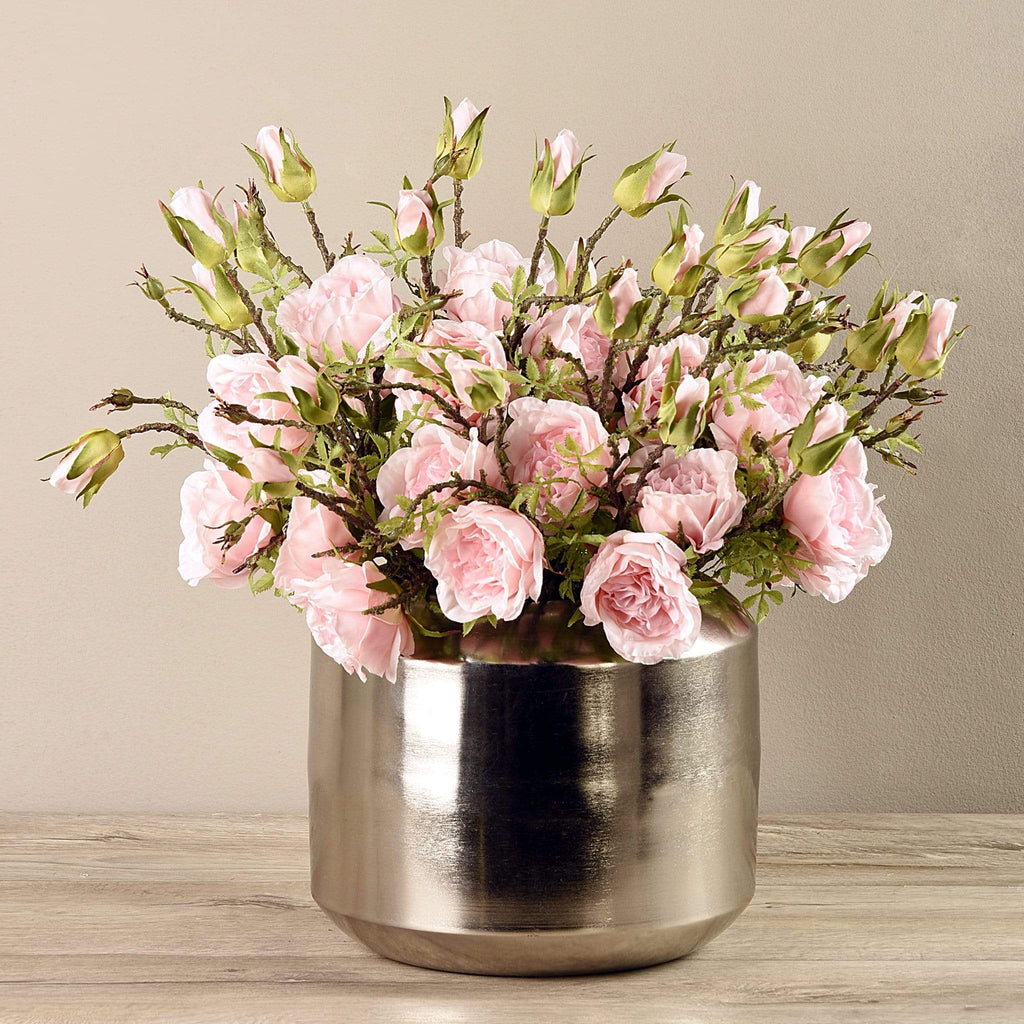 Artificial Rose Arrangement in Silver Vase - Bloomr