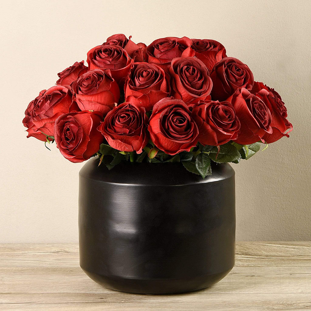 Artificial Rose Arrangement in Black Vase - Bloomr