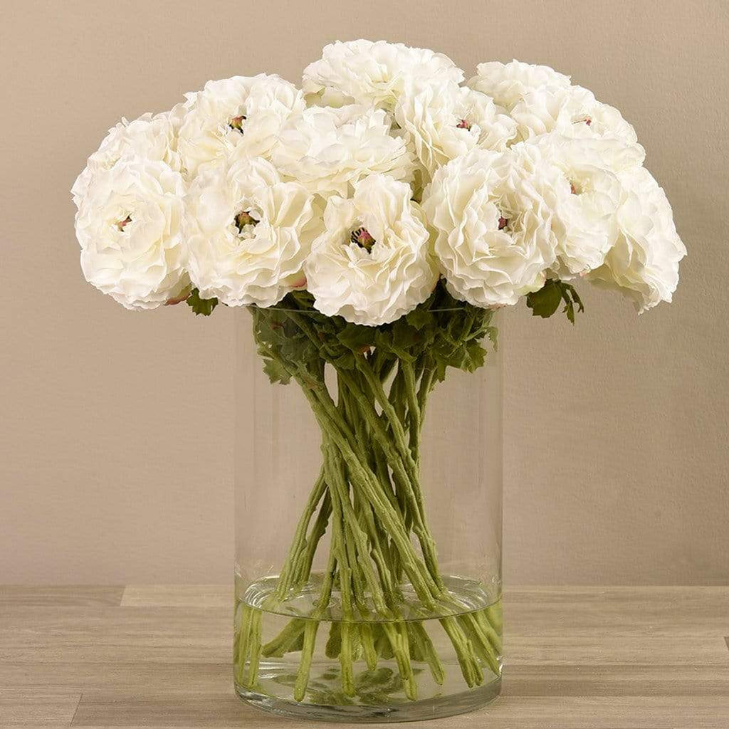 Artificial Ranunculus in Glass Vase - Bloomr