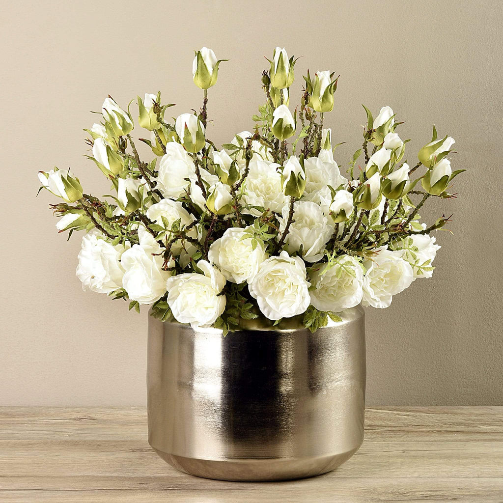 Artificial Rose Arrangement in Silver Vase - Bloomr