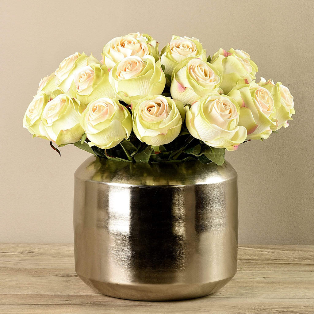 Artificial Rose Arrangement in Silver Vase - Bloomr