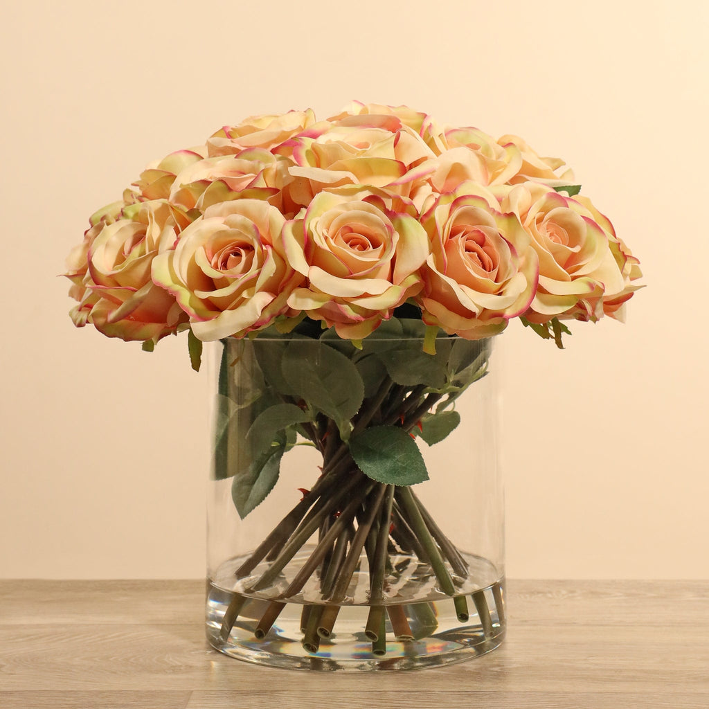 Floral Arrangement-Artificial Rose Arrangement in Glass Vase-Bloomr